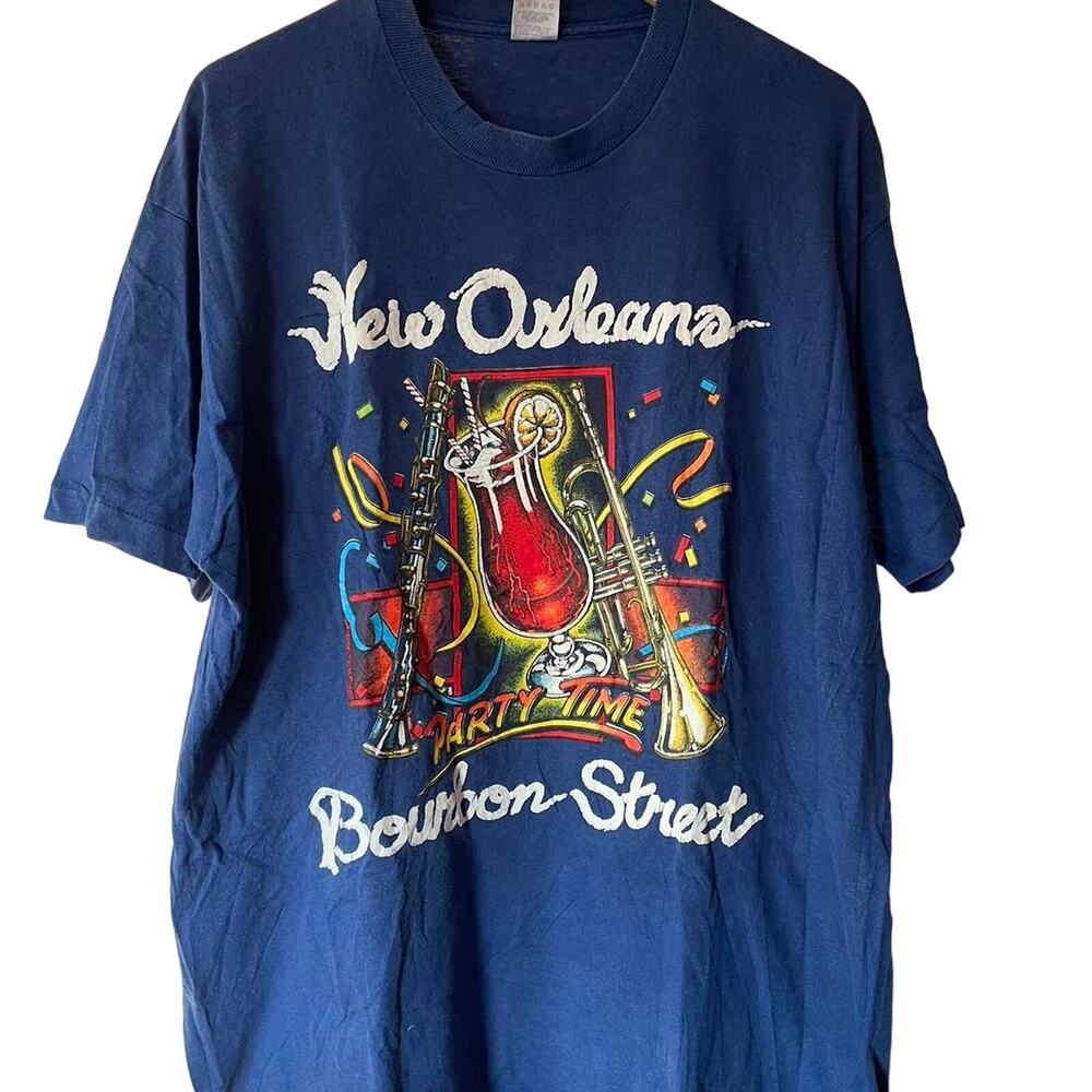 Vintage 90s New Orleans Bourbon Street Party Time Single Stitch Shirt Adult XL